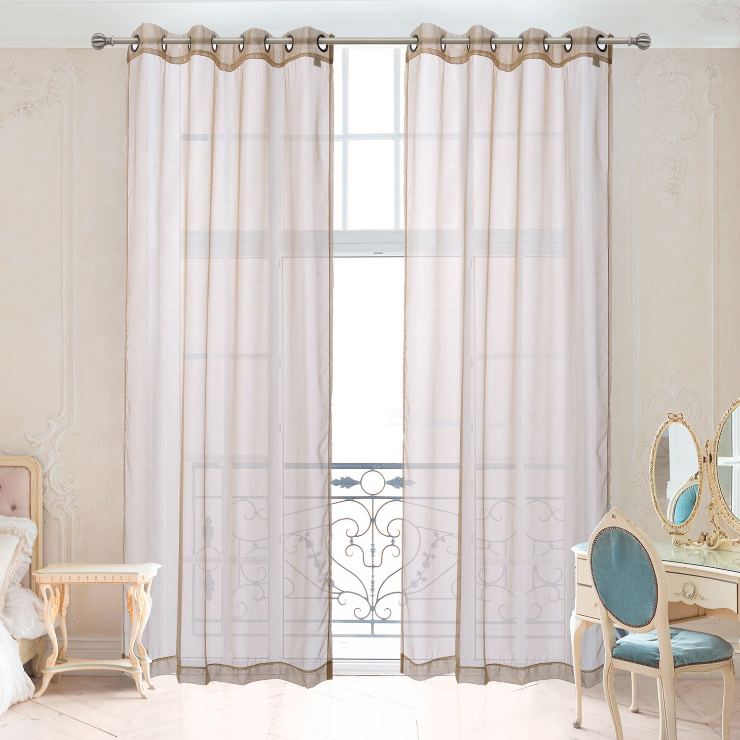 2 Piece Tan Window Sheer Curtains Grommet Panels 54" X 84" Total 108" X 84" Inch Length for Bedroom/Living Room
