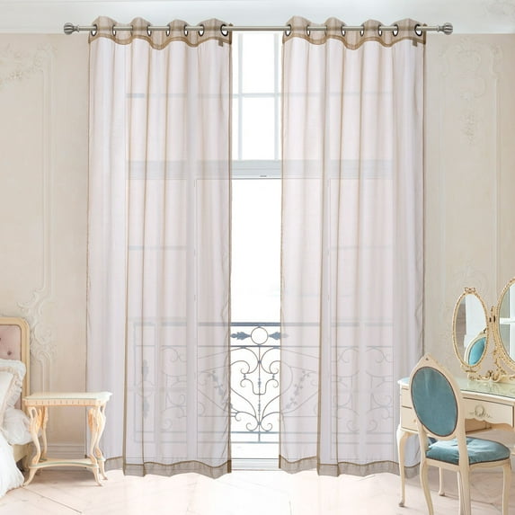 2 Piece Tan Window Sheer Curtains Grommet Panels 54" X 84" Total 108" X 84" Inch Length for Bedroom/Living Room