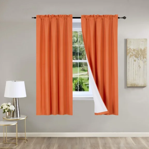 Gorgeous Home Linen 2PC Orange Solid Matte Color Window Lined Panel Curtain Rod Pocket 37" Width X 63" Length (each) Panel