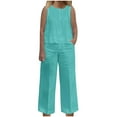 thumbnail image 1 of 2 Piece Tank Top Sets for Women Summer Casual Linen Set Solid Color Pant Plus Size Outfits, 1 of 6