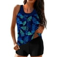 thumbnail image 1 of 2 Piece Tankini Set For Women Crew Neck Sleeveless Halter Drawstring Shorts Print Full Coverage Bathing Suit (S, Navy-A), 1 of 6
