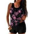 thumbnail image 1 of 2 Piece Tankini Set For Women Crew Neck Sleeveless Halter Drawstring Shorts Print Full Coverage Bathing Suit (XL, Hot Pink-A), 1 of 6