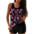 thumbnail image 1 of 2 Piece Tankini Set For Women Crew Neck Sleeveless Halter Drawstring Shorts Print Full Coverage Bathing Suit (XL, Hot Pink), 1 of 6