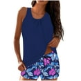 thumbnail image 1 of 2 Piece Tankini Set For Women Crew Neck Sleeveless Halter Drawstring Shorts Print Full Coverage Bathing Suit (XL, Purple), 1 of 7