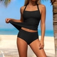 thumbnail image 1 of 2 Piece Tankini Sets for Women Textured Ribbed Knit Plunge Cross Straps Tank Top with Full Coverage Bottom, 1 of 6