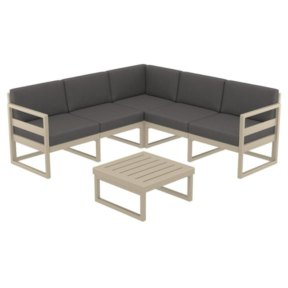 2 Piece Taupe Patio Sectional Lounge Set with Charcoal Sunbrella Cushion 78.75"