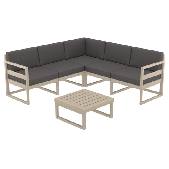 Luxury Commercial Living 2 Piece Taupe Patio Sectional Lounge Set with Charcoal Sunbrella Cushion