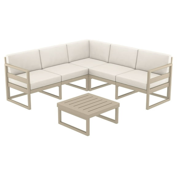 2 Piece Taupe Patio Sectional Lounge Set with Natural Sunbrella Cushion 78.75"