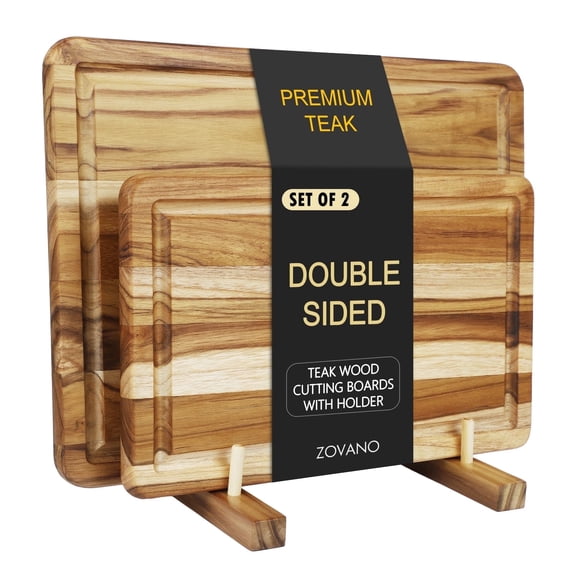 2-Piece Teak Cutting Board Set with Storage Stand for Kitchen Prep & Serving,Charcuteire Chopping Boards with Deep Juice Groove,Gift for Chef Housewarming Wedding