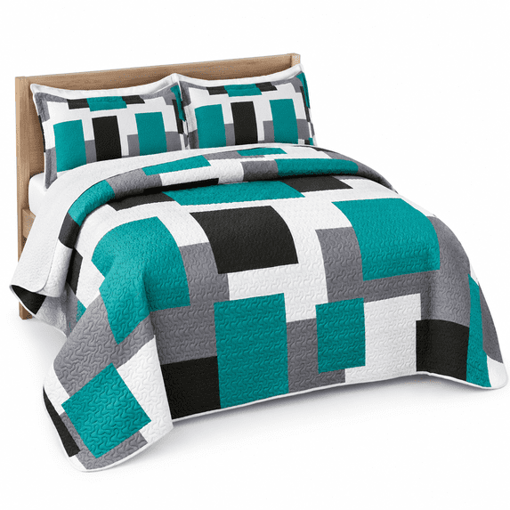 2 Piece Teal/turquoise Quilt Size Black Grey Bedding Set - Walmart.com
