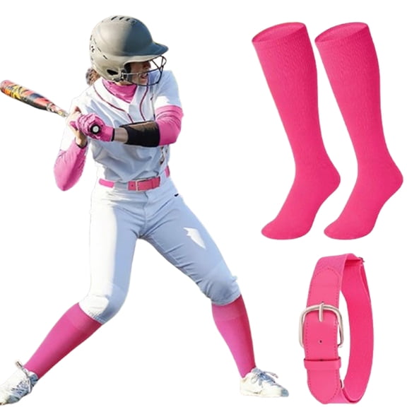 2-Piece Team Baseball Socks and Belt Combo | Durable PU Leather Belt & Breathable Athletic Socks for League Games, Practice | Men, Women & Youth Uniform Essentials