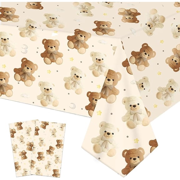 2 Piece Teddy Bear Tablecloths Brown Bear Theme Rectangle Table Covers