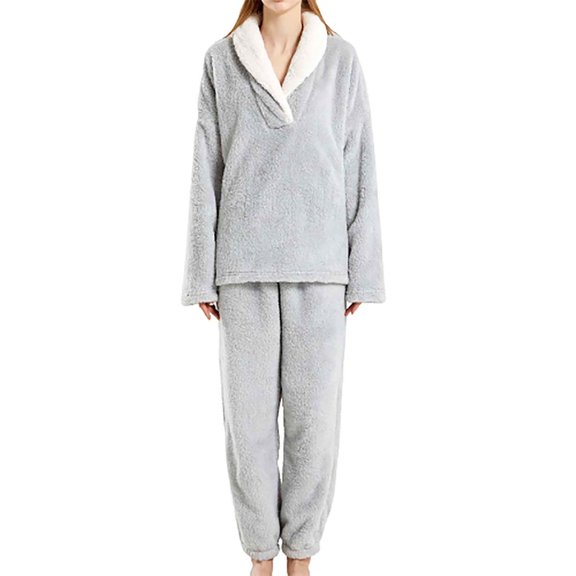 2 Piece Thermal Hoodies Pajamas Set for Women Ultra Soft Plush Velvet Homewear Loungewear Outfits Gray,2XL