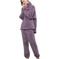 thumbnail image 1 of 2 Piece Thermal Hoodies Pajamas Set for Women Ultra Soft Plush Velvet Homewear Loungewear Outfits Clearance Purple,M, 1 of 7