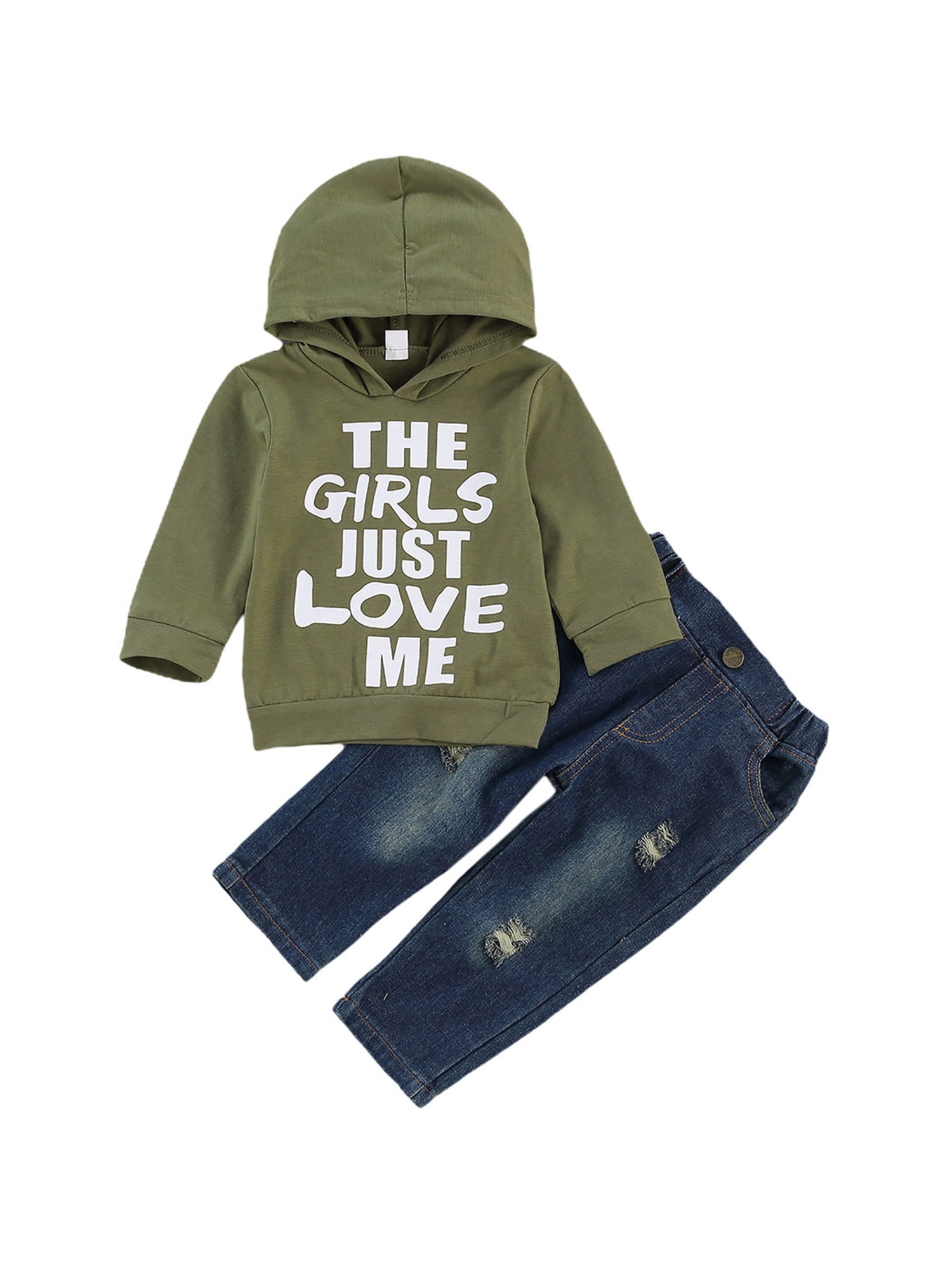 2 Piece Toddler Baby Boy Outfits Hoodie Sweatshirts Ripped Jeans