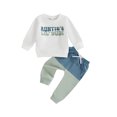thumbnail image 1 of 2-Piece Toddler Baby Boys Fall Clothing Set 0 3 6 12 18 24 Months 2T 3T Letter Print Long Sleeve Round Neck Tops Pocket Long Pants Contrast Color Outfits, 1 of 9