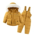 thumbnail image 1 of 2 Piece Toddler Baby Snow Suit - Unisex Kids Boys Girls Two Piece Snowsuit Winter Hooded Puffer Down Jacket Coat with Ski Bib Overall Pants Set 2 Piece Outfits by Llywey ,Yellow ,3T, 1 of 9