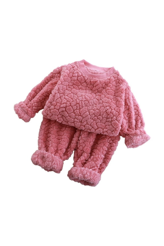 2 Piece Toddler Kids Boys Girls' Winter Pyjama Set Warm Flannel Sleepwear Set Tops Pants Outfits Soft Pyjamas Outfits 12 Month Zipper Sleepers Girl Cat Pajamas for Toddler Girl 4 Piece Pajamas Girls