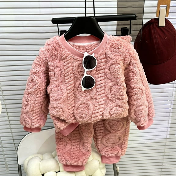 2 Piece Toddler Kids Boys Girls' Winter Pyjama Set Warm Flannel Sleepwear Set Tops Pants Outfits Soft Pyjamas Outfits Pink 7-8 Years