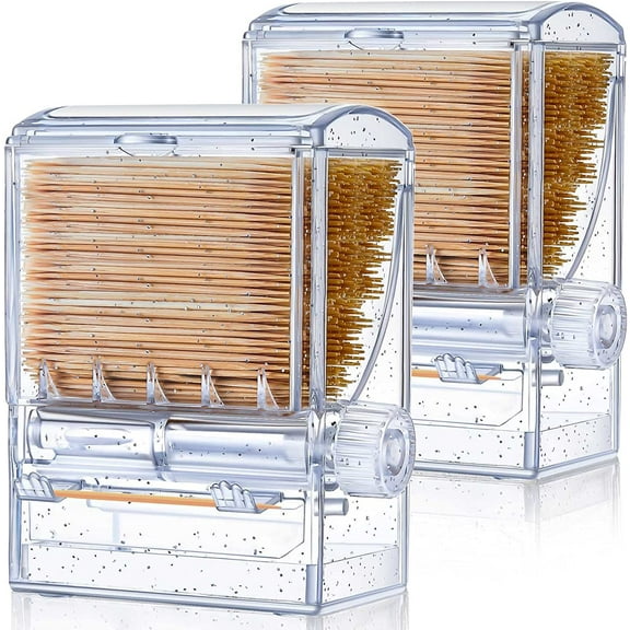 2-Piece Toothpick Dispenser Creative Transparent Knob Switch Acrylic Toothpick Holder Automatic Box Suitable For Dining Tables Kitchens Homes Restaurants Parties