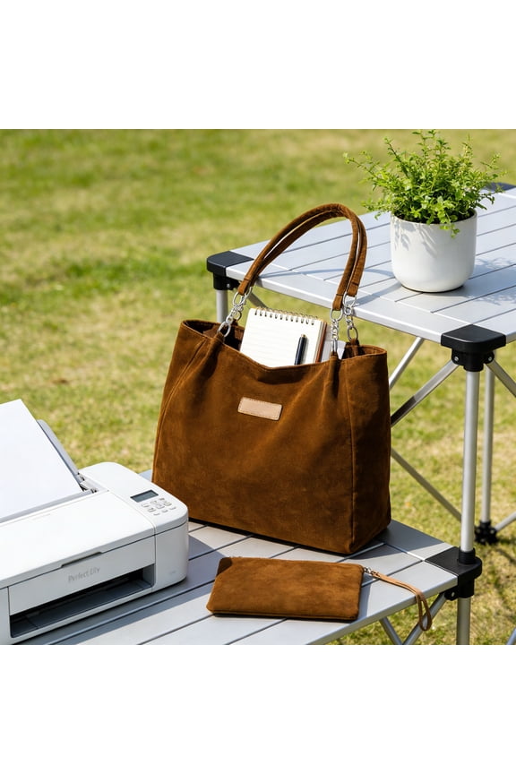 2-Piece Tote Bag and Wristlet Purse Set for Women Large Capacity Shoulder Bag Fall Winter Casual Work Commute Handbag Purse Set Gift