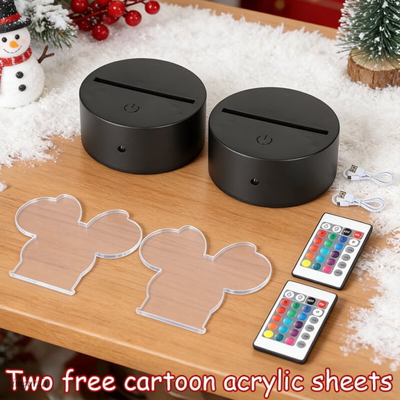 2-Piece Touch-Activated 16-Color Black Night Light Base With USB-Powered Acrylic Light Stand Ideal For Bedrooms, Study Rooms, Birthday Parties, And Holiday Gifts
