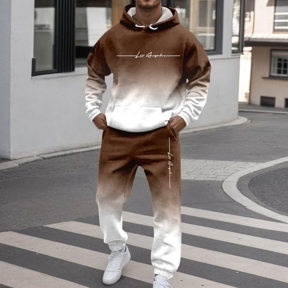 2 Piece TrackSuits Set Mens Hoodies and Sweatpants Sets Jogging Workout Casual Sweat Suits Spring Coffee M