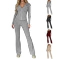 thumbnail image 1 of 2 Piece Tracksuit For Women, Zip-Up Cropped Hooded Jacket, Soft Flared Pants, Fall Slim Fit Casual Lounge Set S-XL, 1 of 6