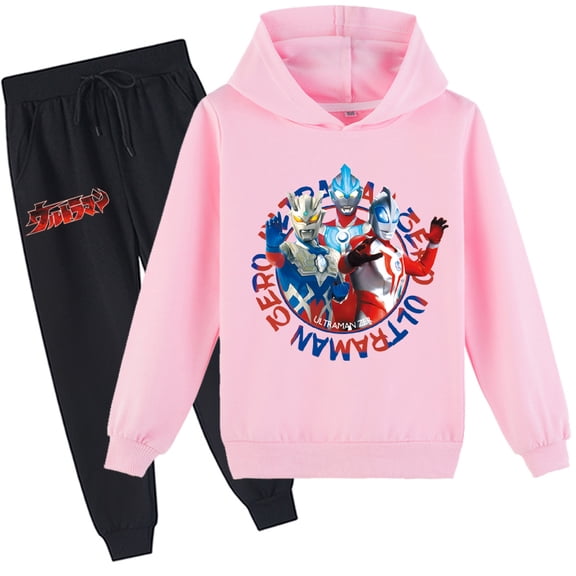 2 Piece Tracksuit Outfits-Ultraman Anime Hoodies with Jogger Pants Set Graphic Sweatsuit Tops for Boys Girls