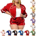 thumbnail image 1 of 2 Piece Tracksuit Set for Women Zip-Up Cropped Jacket and Drawstring Shorts with Contrast Piping Casual Outfit Red S, 1 of 9