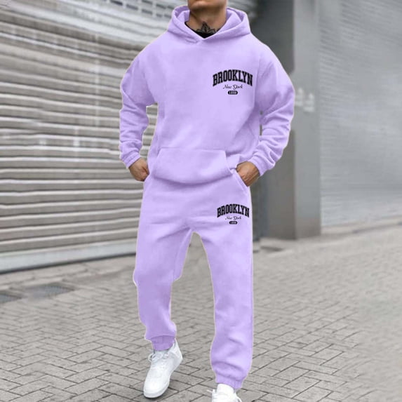 2 Piece Tracksuit Sets Autumn Winter Packwork Sweatshirt Top Pants Sets Men's Tracksuit 2 Piece Set Hoodie Sweatsuits Athletic Jogging Suits Casual Sports Outfits (Light Purple, XL)