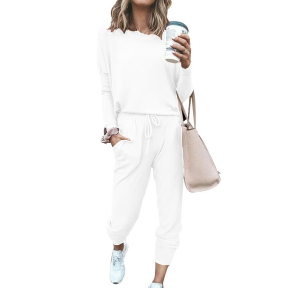 Women Casual Tracksuit 2 Piece Pullover Top and Elastic Waistband Pant Women Tracksuit Sets