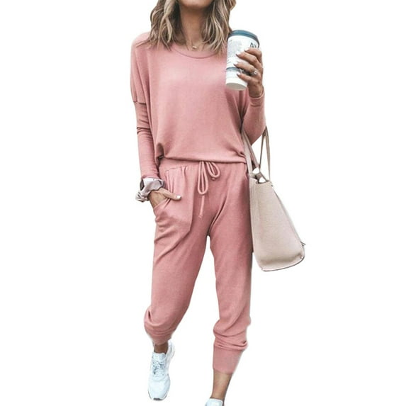 2 Piece Tracksuit Sets for Womens Sweatsuits Solid Color Pullover T-Shirt Sweatpants Jogging Suits