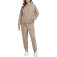 thumbnail image 1 of 2 Piece Tracksuit Women Solid French Terry Fleece Pullover Hoodie With Kangaroo Pocket Jogger Sweatpants Casual Lounge Matching Outfit Camel S, 1 of 6