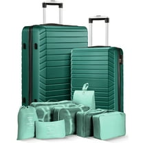 2 Piece Travel Luggage Sets (20"&28") Hardside Suitcase with 7PC Organizer Bags,Green