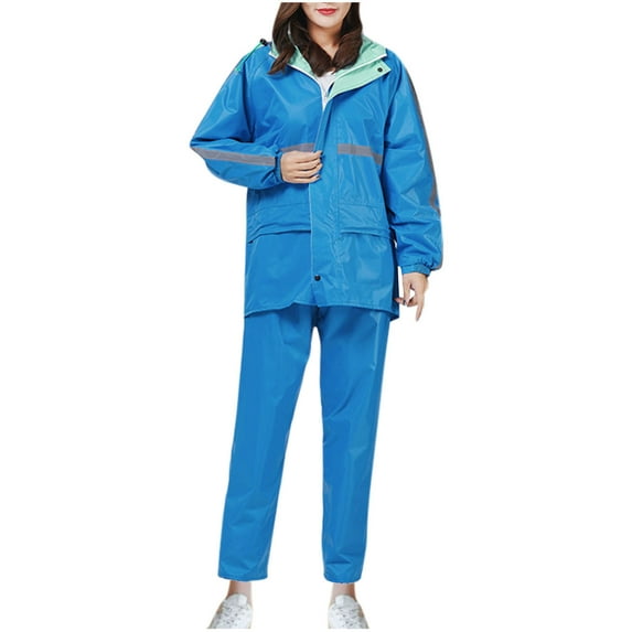 2 Piece Travel Suit Rain Suit for Men Women Water Proof, Rain Coats with Reflective Strip, Rain Coats with Hood Rain Pants 2 Piece Rain Gear S-48 Sky Blue 4XL