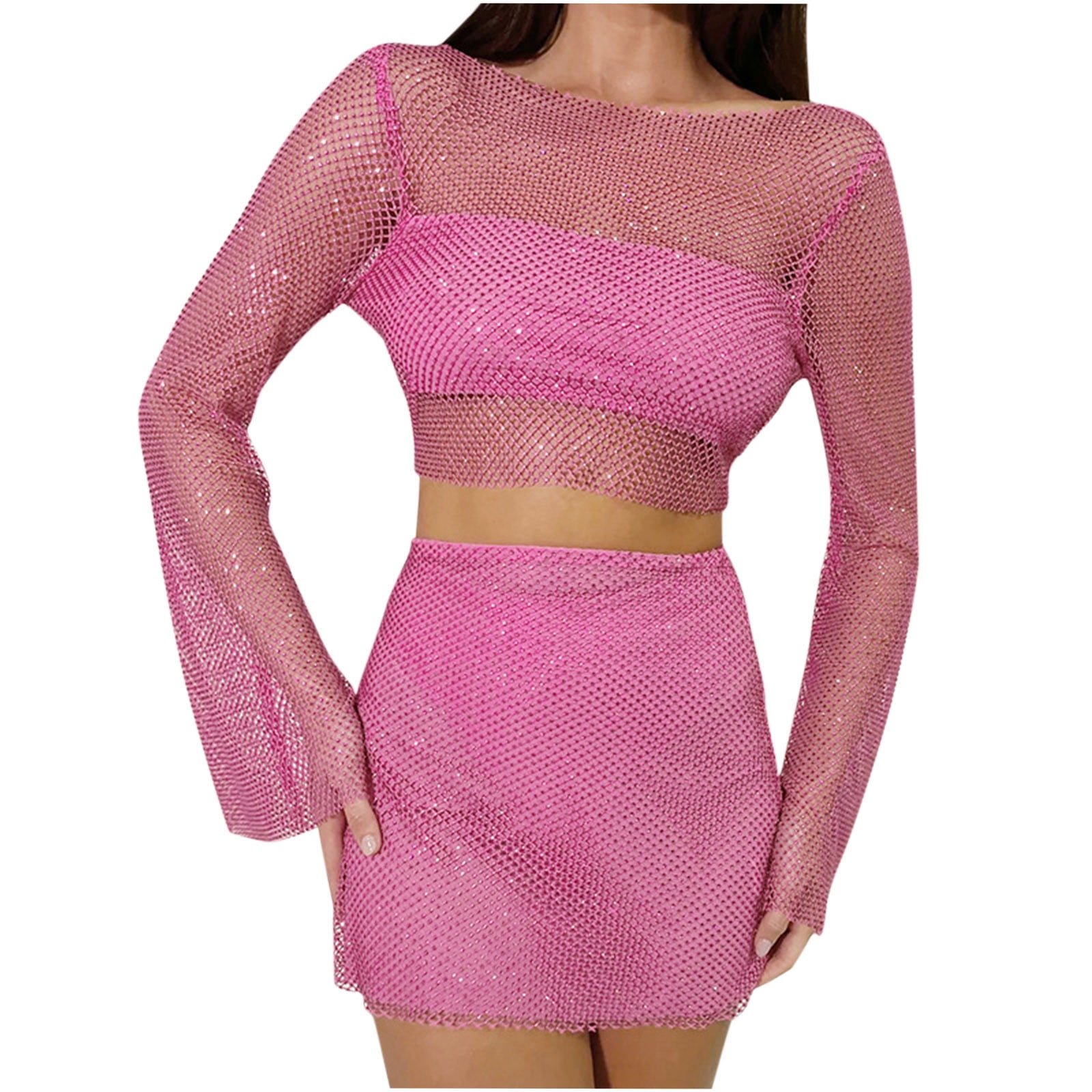 2 Piece Trendy Outfits for Women 2023 Spaghetti Straps Long Sleeve Crop
