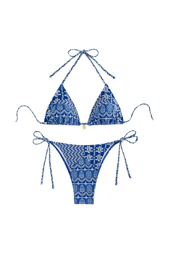 2 Piece Triangle Bikini for Women Knitted Rope Halter Bikini Sets Sexy Bathing Suit Side Tie Swimsuits Beachwear