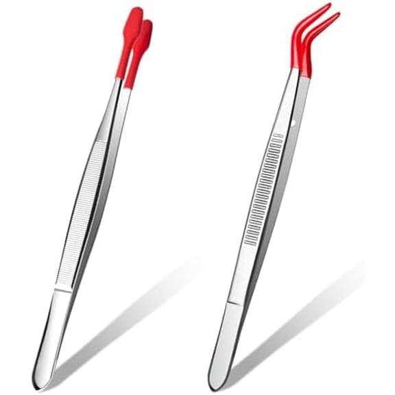 2 Piece Tweezers with Rubber Tips Set, Straight Tip PVC-Coated Precision Tweezers, Rubber Flat Tip Long Bent Tweezers, for Stamps Coins Jewelry Crafts Industrial Electronic Lab