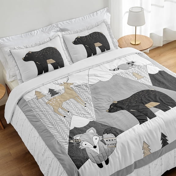 2-Piece Twin Comforter Set (Boho Woodland Animal) for Girls/Boys, Teen, Kids Bedding, Bed in a Bag incl. Blanket & Pillow Sham (Neutral, Mountain, Forest Friends, Deer, Fox, Bear)