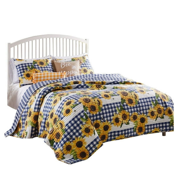 2 Piece Twin Quilt Set with Sunflower Print, Yellow