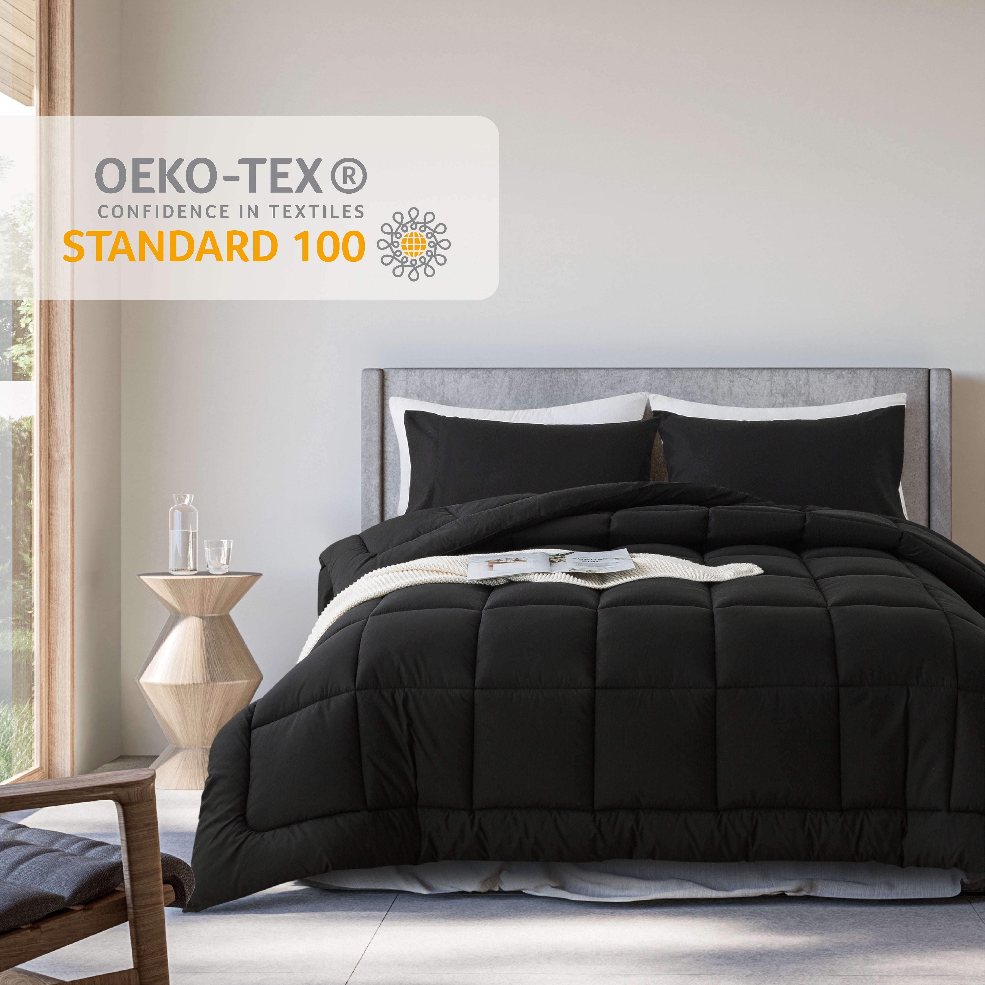 2Piece Twin Size Down Alternative Comforter Set Black Comforter