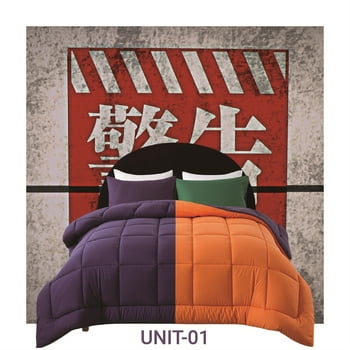 2-Piece Twin Size Tri-color Reversible Down Alternative Comforter Set (Comforter + Pillowcases) | Purple - Green - Orange | Ultra Soft, Hypoallergenic, All-Season Bedding by KINMEROOM