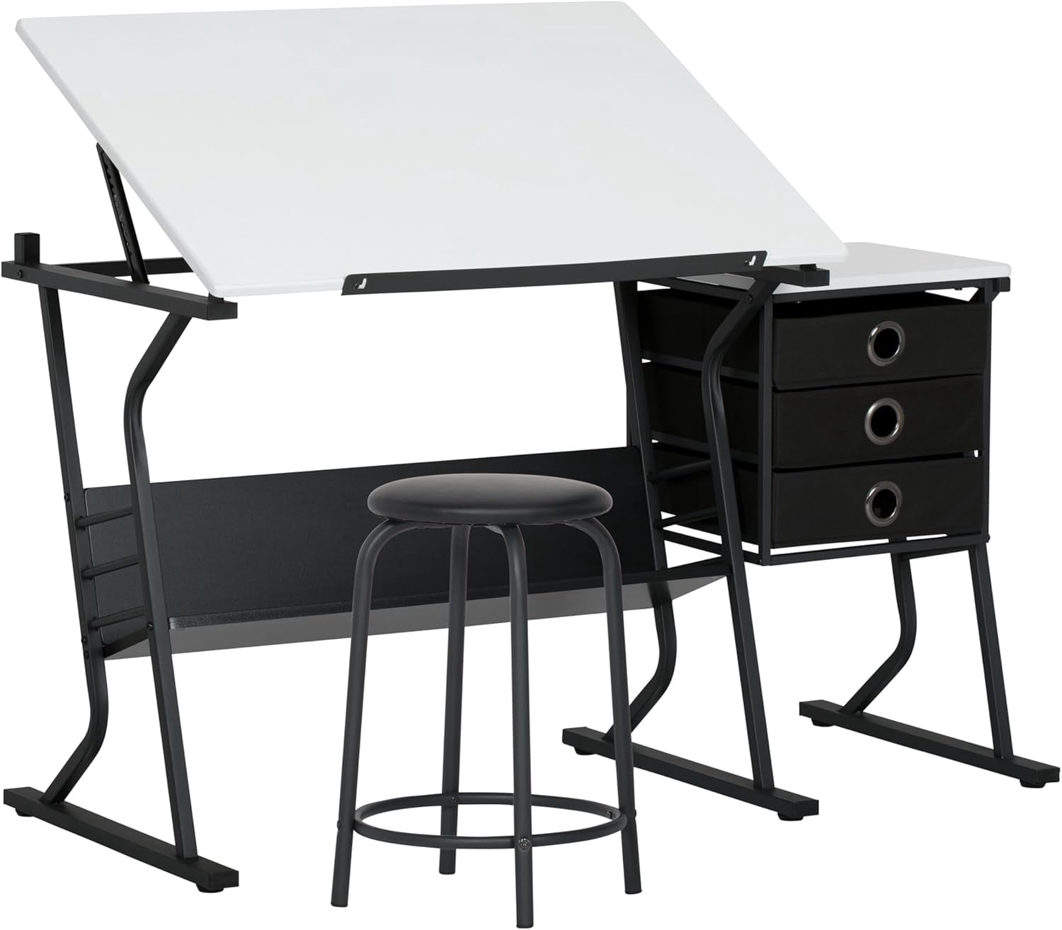 2 Piece Ultra Center/Drawing Table with Stool Angle Adjustable Top ...