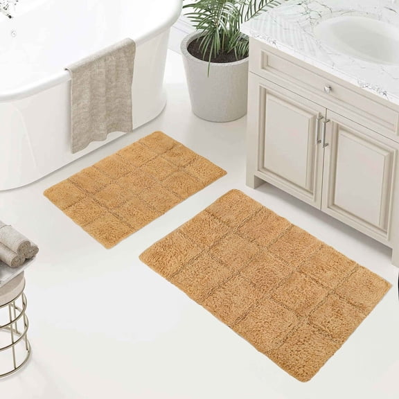 2 Piece Ultra Plush Solid Geometric Checkered Non-Slip Bath Bathroom Rug Set