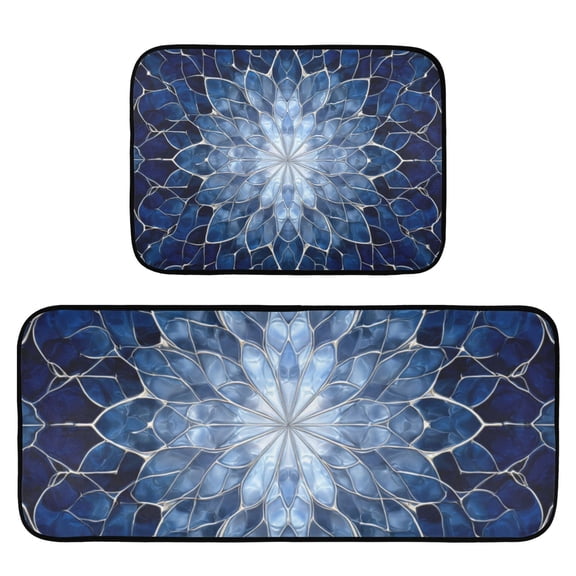 2-Piece Ultra Soft Absorbent Floor Mats With Anti-Skid Backing For Kitchen Bathroom Laundry Room 3d Glass Snowflake