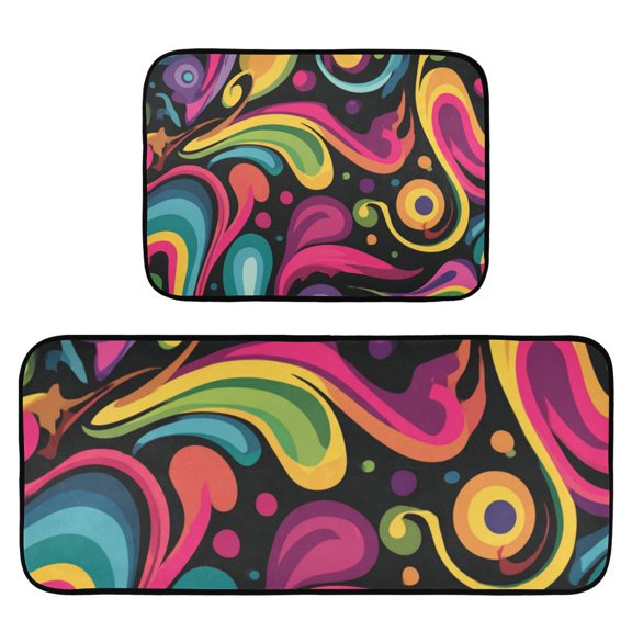 2-Piece Ultra Soft Absorbent Floor Mats With Anti-Skid Backing For Kitchen Bathroom Laundry Room Abstract Vector Colorful Swirl