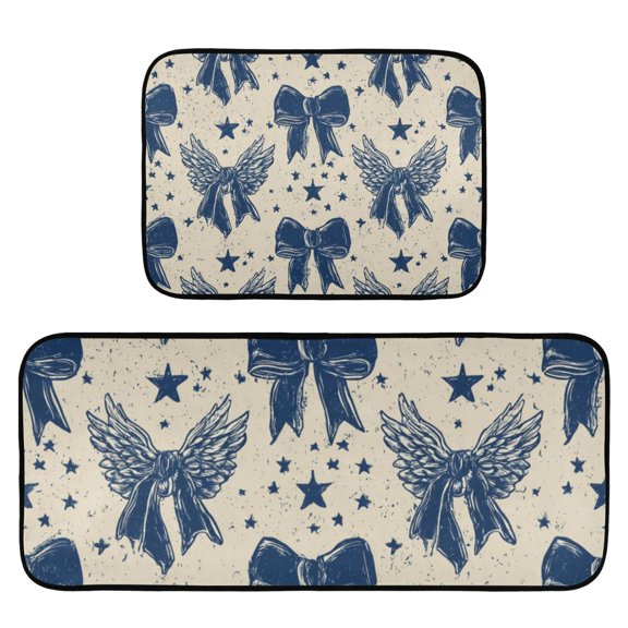 2-Piece Ultra Soft Absorbent Floor Mats With Anti-Skid Backing For Kitchen Bathroom Laundry Room Angel Wings Bows