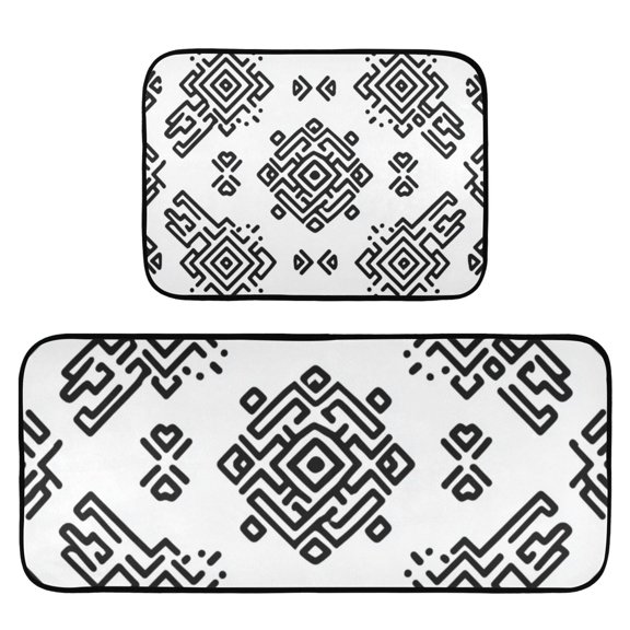 2-Piece Ultra Soft Absorbent Floor Mats With Anti-Skid Backing For Kitchen Bathroom Laundry Room Aztec Pattern