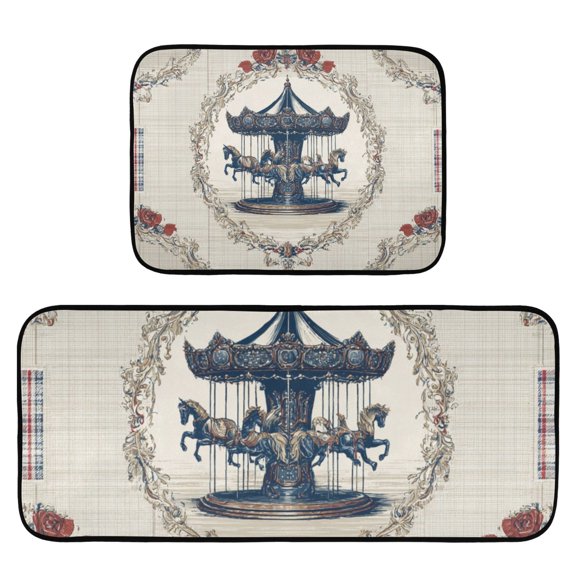 2-Piece Ultra Soft Absorbent Floor Mats With Anti-Skid Backing For Kitchen Bathroom Laundry Room Carousel